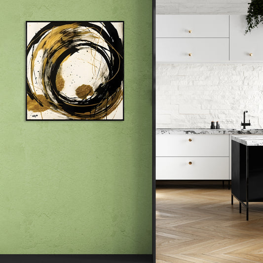 AB28 "CIRCLES" + 1M X 1M + HAND MADE WOODEN BLACK FRAME (5CM X 1.8CM)