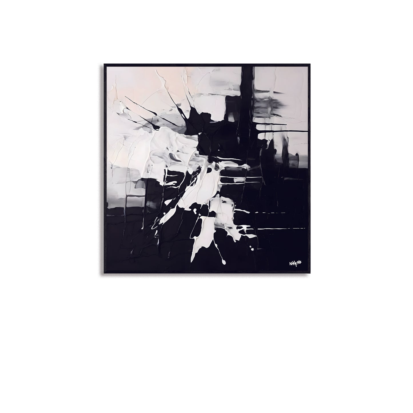 BW23 "CITY ON FIRE" + 1M X 1M + HAND MADE WOODEN BLACK FRAME (5CM X 1.8CM)