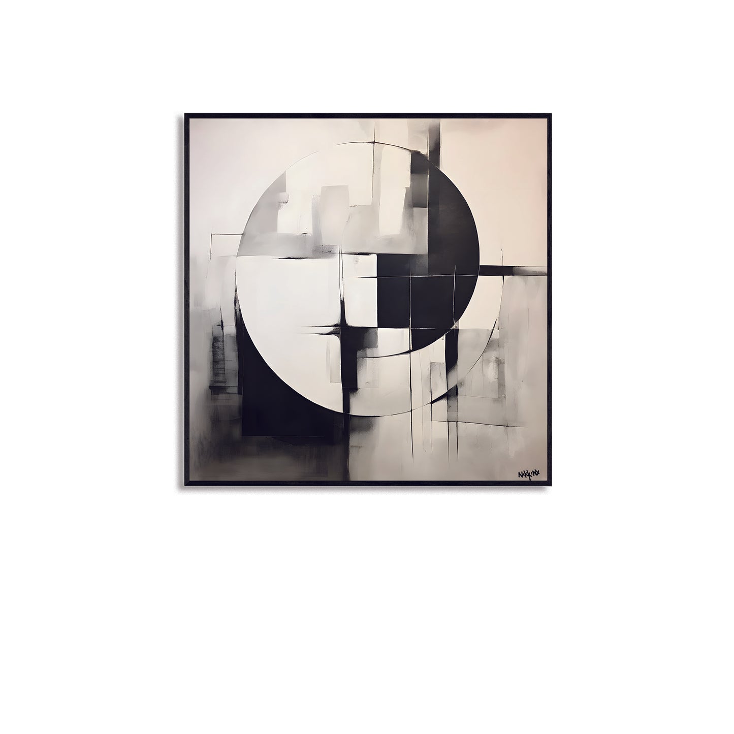 BW38 "SPIRAL" + 1M X 1M + HAND MADE WOODEN BLACK FRAME (5CM X 1.8CM)