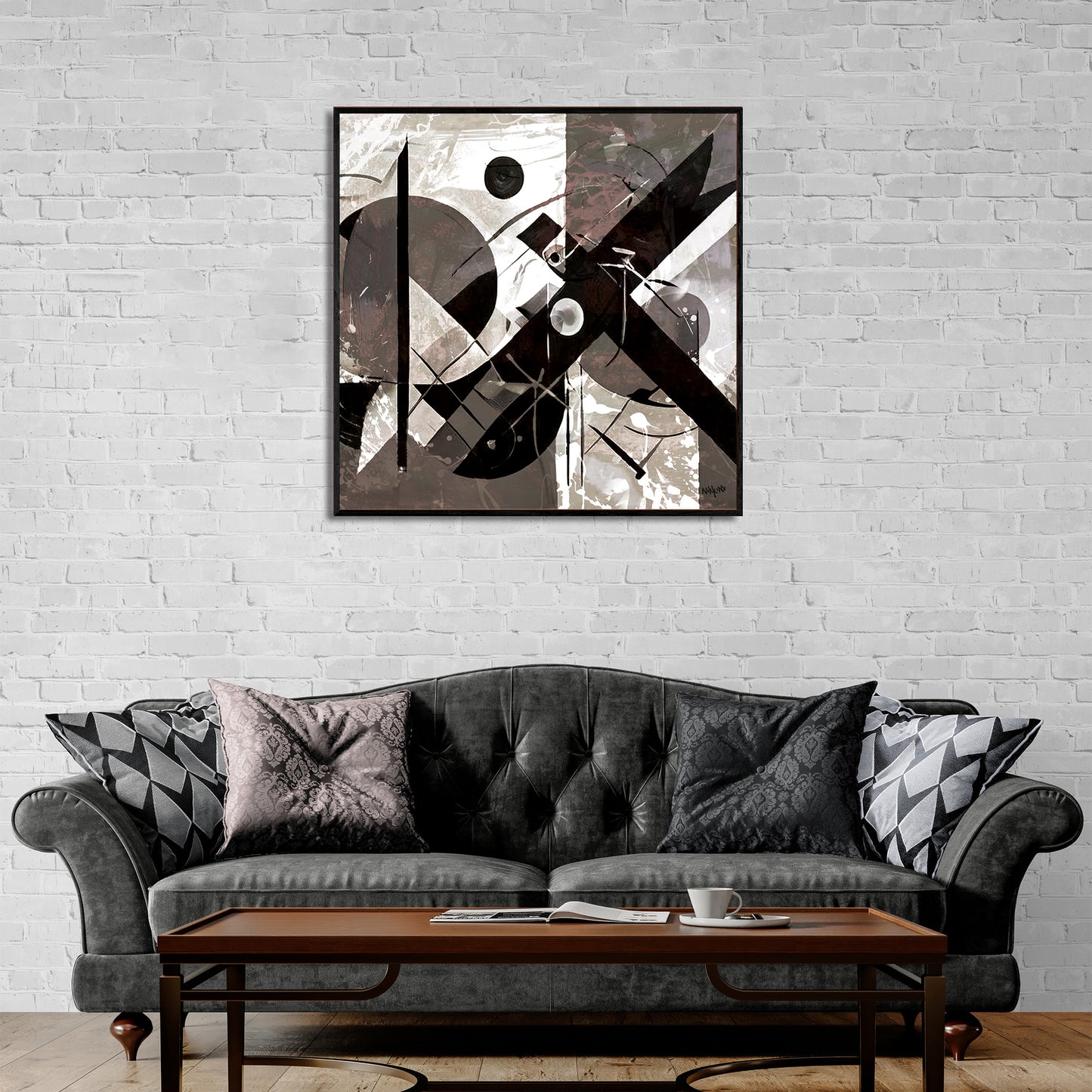 BW39 "GEOMETRY" + 1M X 1M + HAND MADE WOODEN BLACK FRAME (5CM X 1.8CM)