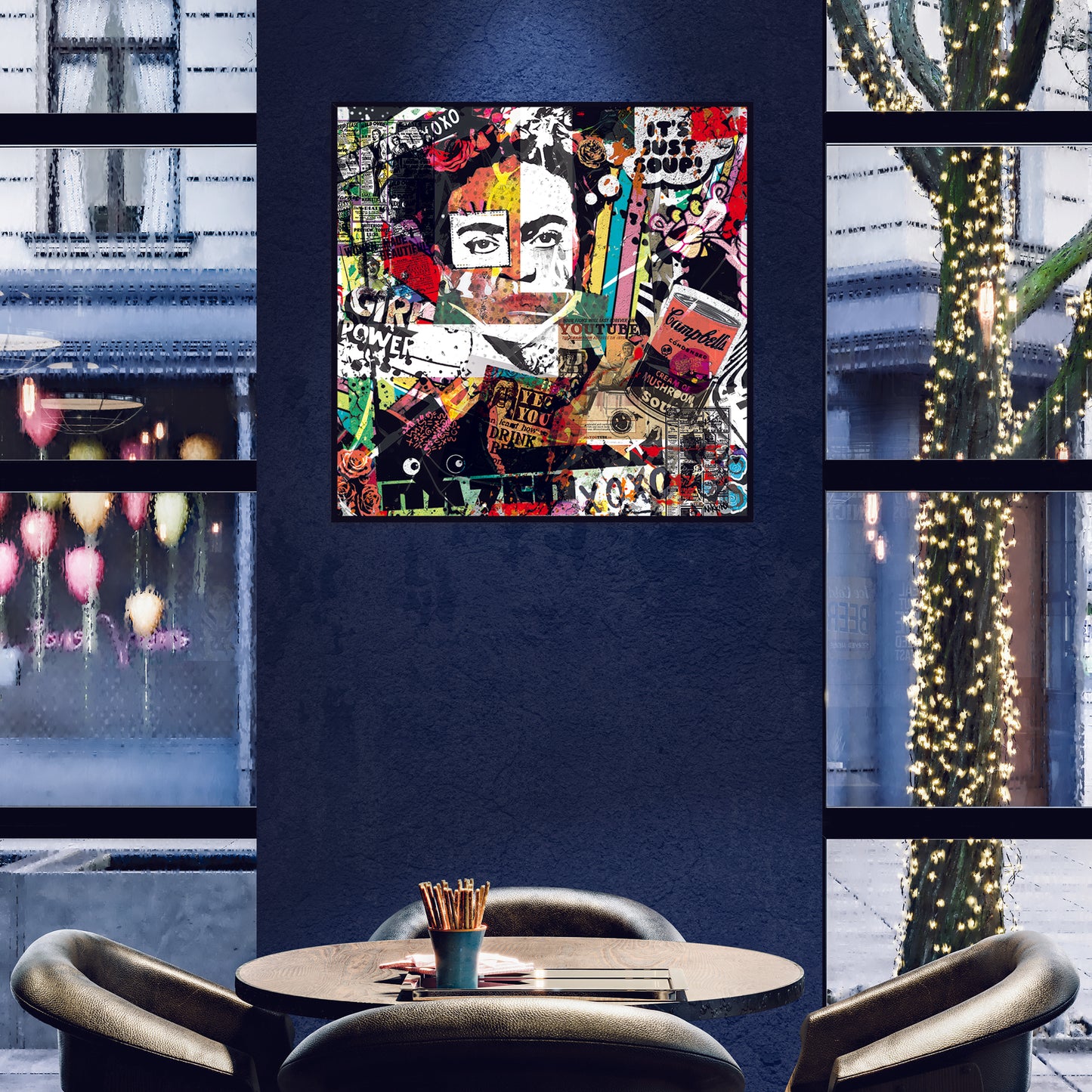 STR25 "FRIDA" + 1M X 1M + HAND MADE WOODEN BLACK FRAME (5CM X 1.8CM)