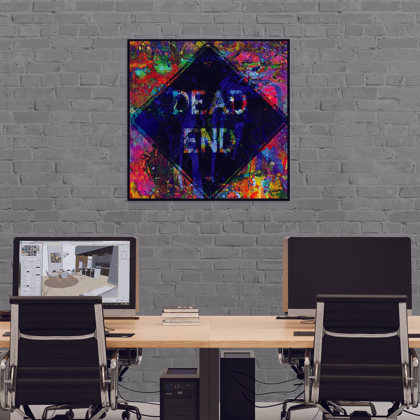 STR29 "DEAD END" + 1M X 1M + HAND MADE WOODEN BLACK FRAME (5CM X 1.8CM)